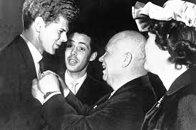 an Cliburn receives Tchaikovsky medal from Soviet Premier Nikita Kruschev, 1958